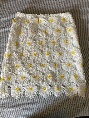 Francesca's Daisy Eyelet Floral Lace Mini Skirt
